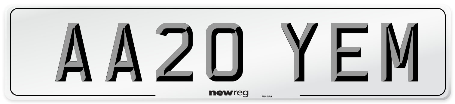 AA20 YEM Number Plate from New Reg